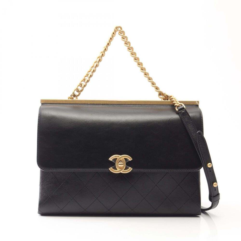 Chanel Matelassé 2-Way Shoulder Bag/Handbag, Lambskin Leather, Women's, Black